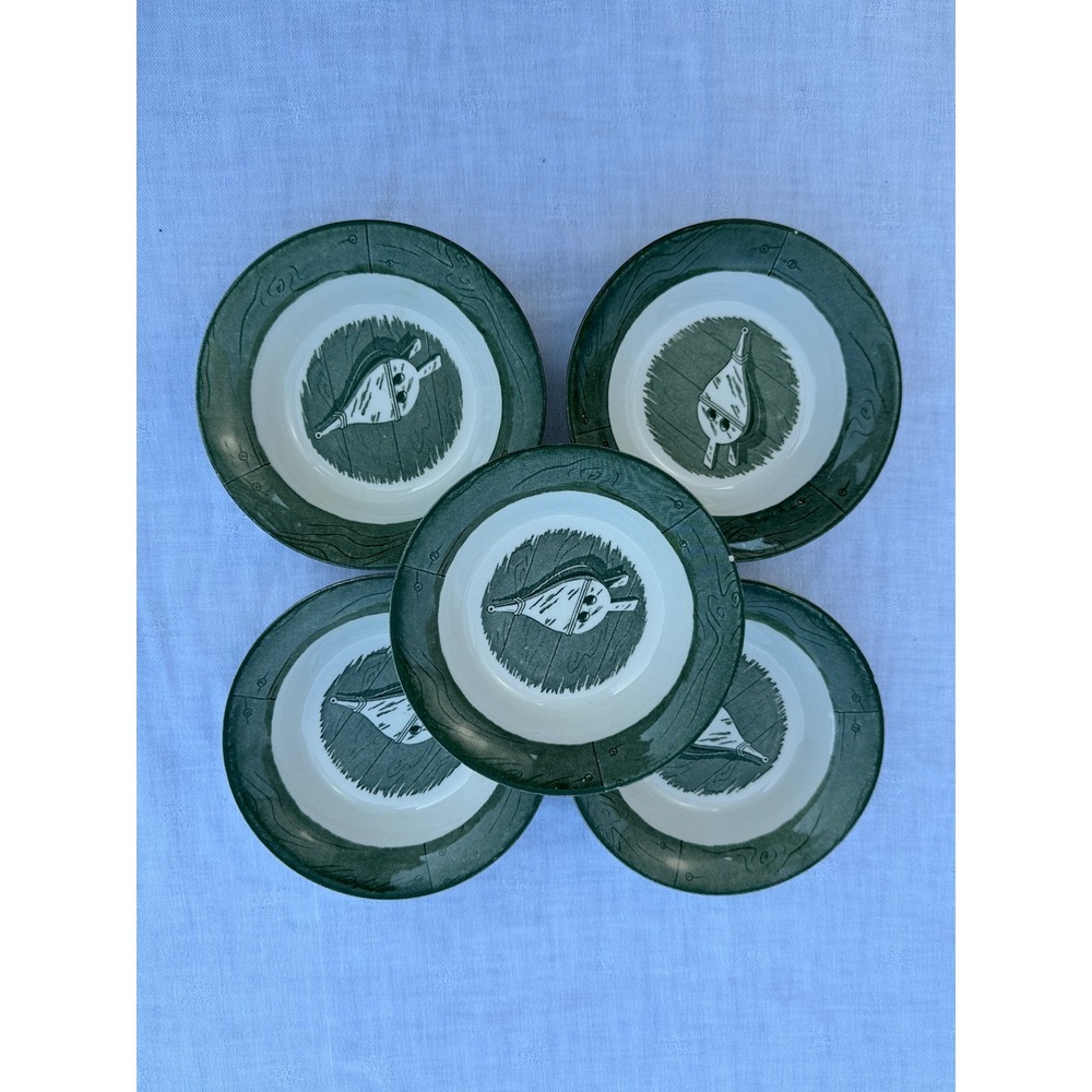 Set of 5 Royal China Colonial Homestead Green Bellows Fruit Bowls 1950s Vintage‎
